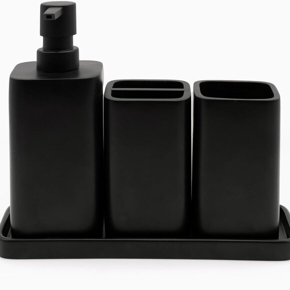 Modern Matte Black Bathroom Vanity Set - Includes Lotion Pump and Tumbler - Picture 1 of 7